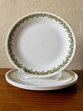 Vintage Corelle Spring Blossom Green Dinner Plates - Set of 4